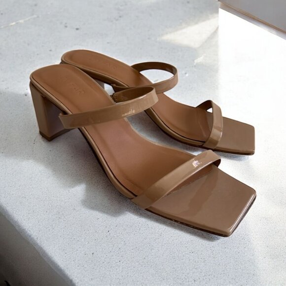 BY FAR Taupe Patent Leather Sandals Heels Size 38 - Picture 1 of 8
